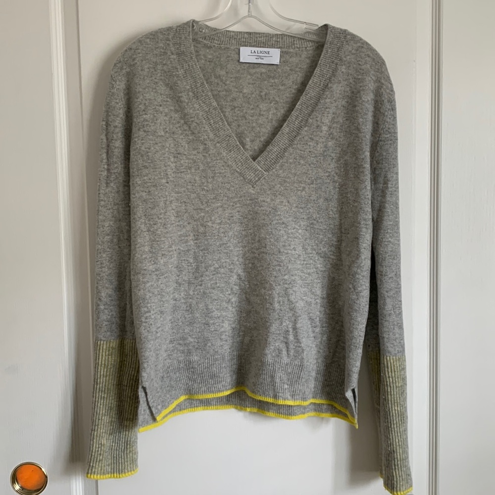 LaLigne V neck yellow tipped wool/cashmere sweater.